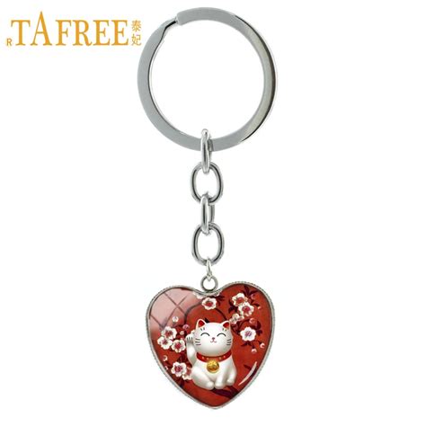 Tafree Fashion Red Maneki Neko Keychain Japan Japanese Lucky Cat