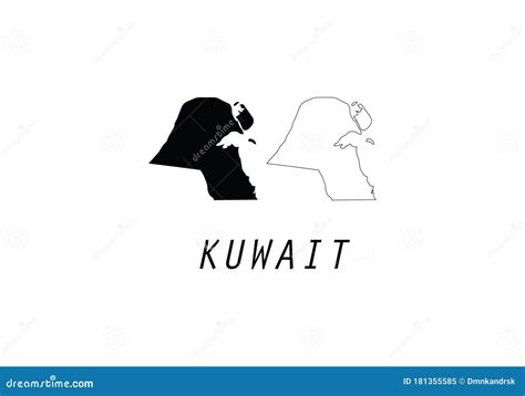 Kuwait Outline Map State Shape Country Borders Stock Vector ...