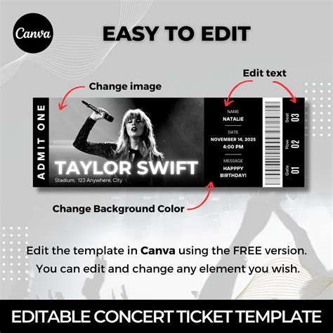 Editable Concert Ticket Template, Custom Concert Ticket Gift, Surprise ...