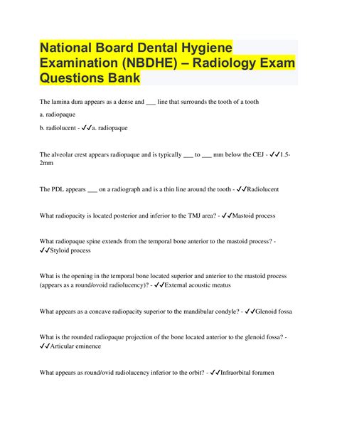 National Board Dental Hygiene Examination Nbdhe Radiology Exam