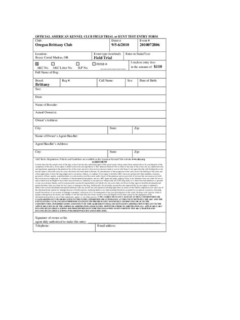 Akc Entry Form Fillable In Printable Forms Free Online