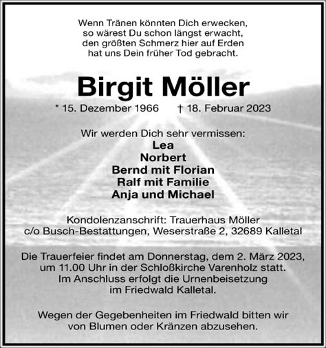 Traueranzeigen von Birgit Möller Trauer MT de