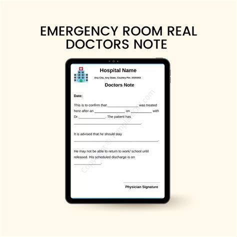 Emergency Room Real Doctors Note for Work Template