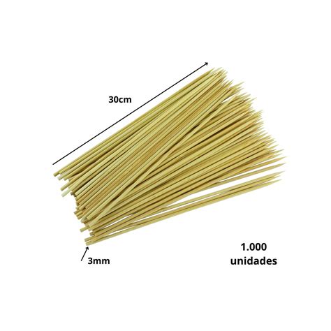 Espetos de Bambu 1000 Unidades 30cm Camarões e Delicados Produtos