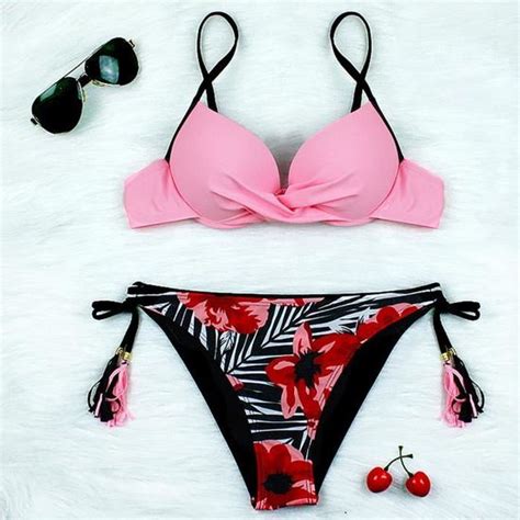 Bikini Maillot de bain femme couleur bonbon imprimé numérique dos ouvert sexy Rose Cdiscount