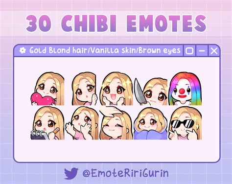 SUPER SET Cute Girl Chibi Emotes Vanilla Skin Gold Blonde Hair Brown Eyes For Twitch Discord
