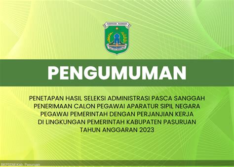 PENGUMUMAN PENETAPAN HASIL SELEKSI ADMINISTRASI PASCA SANGGAH