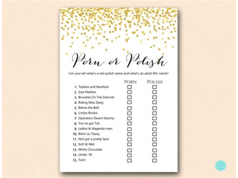 Gold Polish Or Porn Bridal Shower Game Magical Printable