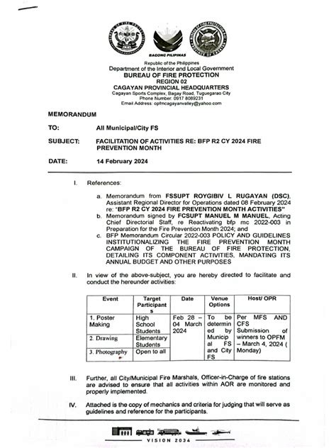 Facilitation Of Activities Re Bfp R2 Cy 2024 Fire Prevention Month Pdf