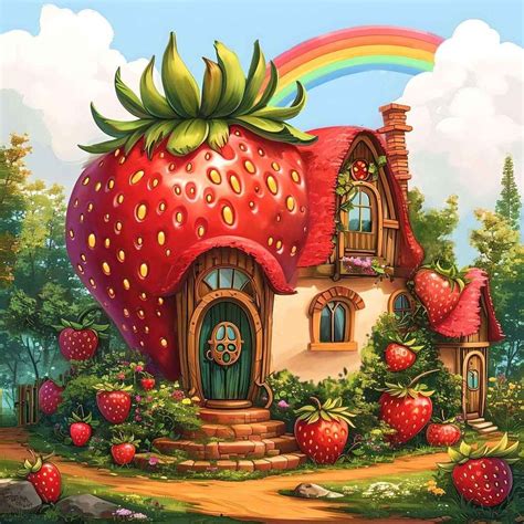 Whimsical Strawberry House Painting