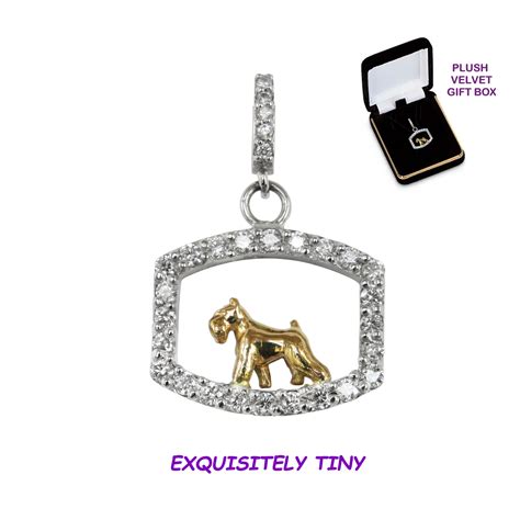 Miniature Schnauzer in 14K Gold with Dazzling Diamond Oval Pendant or