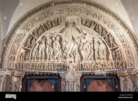 Carved Tympanum in abbey church Ste Marie Madeleine Vézelay France