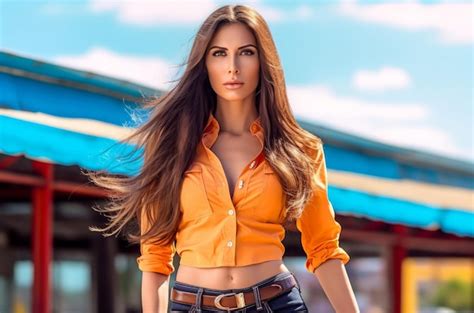 Bonita Supermodelo Latina Hermosa Modelo Morena Con Cabello Lacio Generar Ai Foto Premium