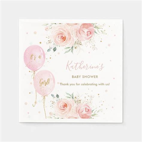 Chic Pink Balloons Floral Girl Baby Shower Napkins | Zazzle | Pink ...