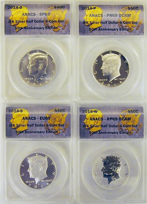 2014 Silver Kennedy Half Dollar 50th Anniversary 4 Coin Set In ANACS 69