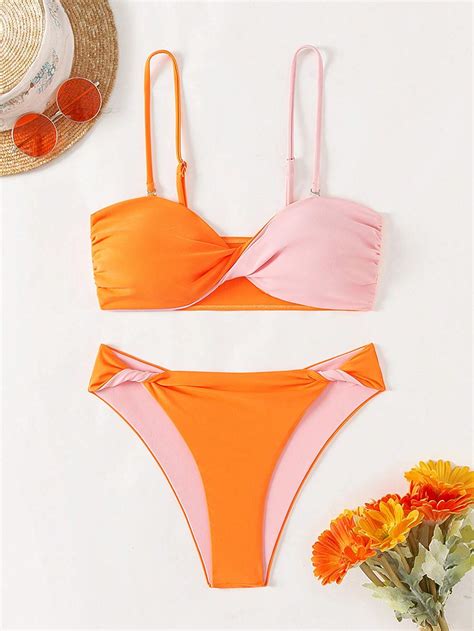 SHEIN Swim Colorblock Twisted Separated Bathing Suit Bikini Set