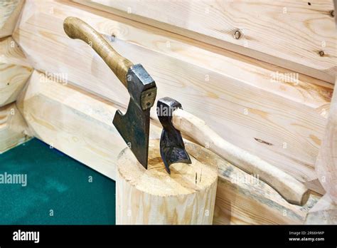 axe  adze   construction exhibition stock photo alamy