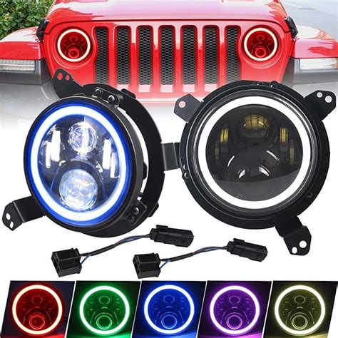 Buy For Jeep JL Headlights DDUOO 7inch RGB LED Halo Headlights With