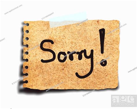 text sorry on the short note vintage paper with tape isolated on white background, Stock Photo ...