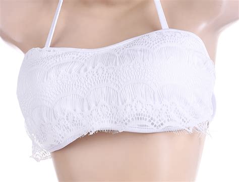 Stylish Halter Lace Floral Decor Sexy Bikini Vacation Swimwear On Luulla