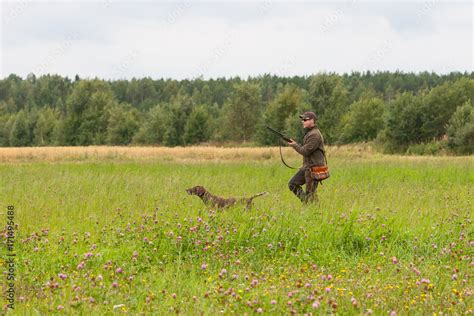 Охотник с собакой на стойке Stock Photo | Adobe Stock