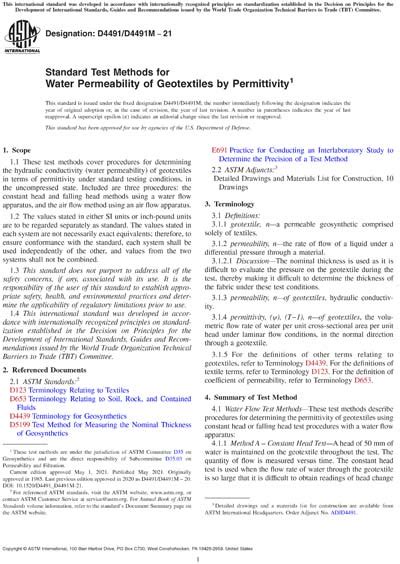 ASTM D4491 D4491M 21 Standard Test Methods For Water Permeability Of