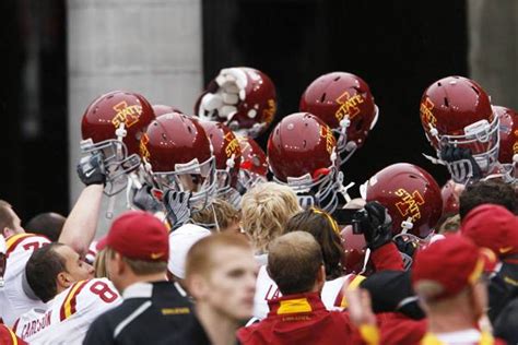 The Cyclone football team celebrates its victory over the Nebraska Cornhuskers on Saturday. The ...