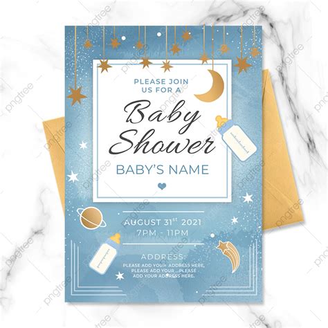 Blue Watercolor Card Baby Shower Invitation Template Download On Pngtree