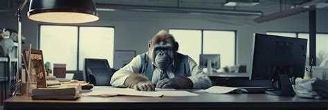 Premium Ai Image The Monkey Is Working Hard At The Office Monkey Bus