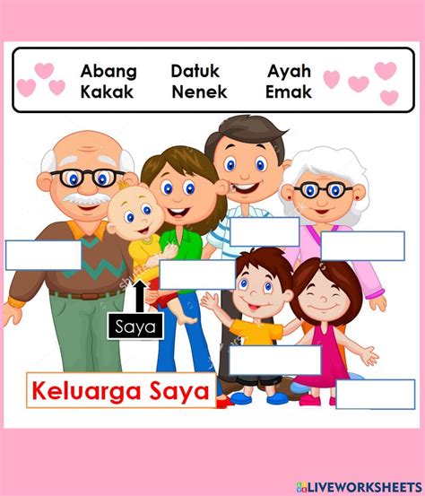 keluarga  worksheet  prasekolah school subjects interactive