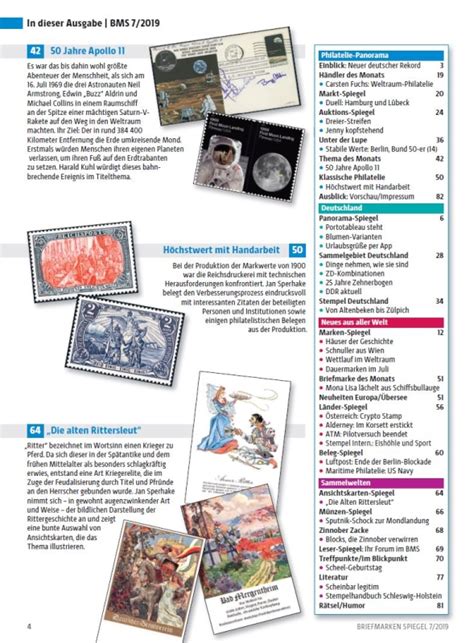 Inhalt BRIEFMARKEN SPIEGEL Im Juli 2019 PHILAPRESS Online