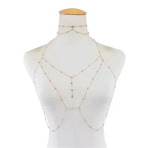 K KED Women Bra Waist Belly Crossover Body Chain Harness Necklace Beach Bikini Jewelry Gold