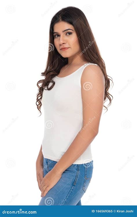 Indian You Girl With Camisole And Jeans Hot Pant With Elegant Pose And Expression Stock Image