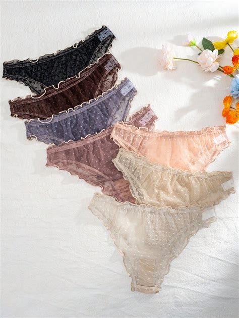 Eraneu Pcs Women S Mesh Lingerie Panties With Frilled Trim Shein Usa