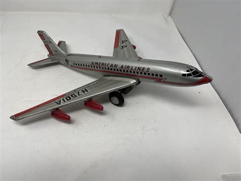 Vintage American Airlines Toy Airplane Metal Tin Friction N7501a 14