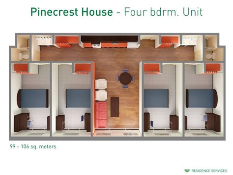 University Of Alberta Residences Floorplan With Dimensions For Four