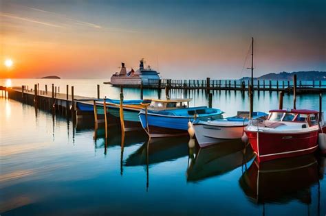 Premium Photo A Boat Is Docked Next To A Pier With A Boat On The Water
