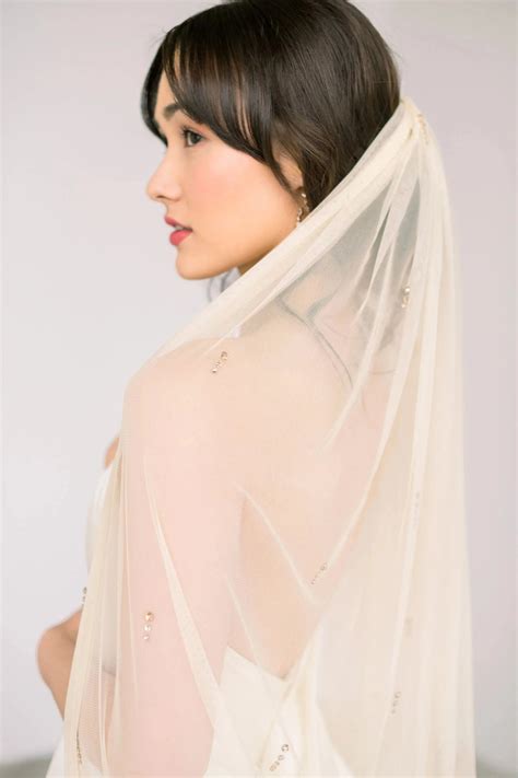 Italian tulle bridal veil with rhinestone accents