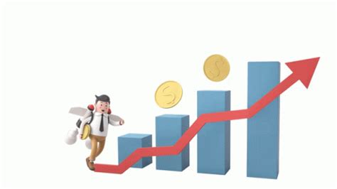 A Small Toy Is Standing On Top Of A Bar Chart With Money Coming Down It