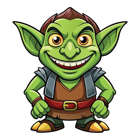 Cartoon Green Goblin Character With Large Ears Mischievous Grin And