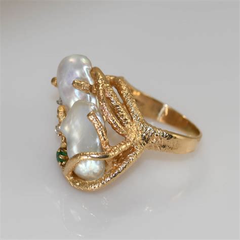 14K Yellow Gold Baroque Freshwater Pearl Ring 12 1gr