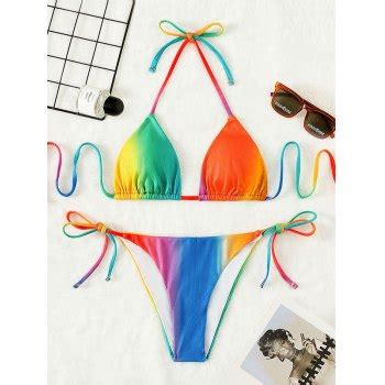 Emmiol Free Shipping 2026 Ombre Rainbow Halter Bikini Set Orange M In