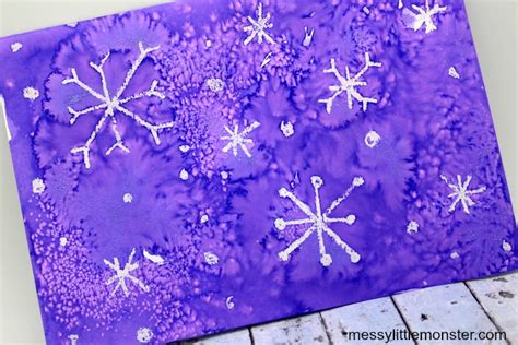 Wax Crayon Resist Snowflake Art - Messy Little Monster