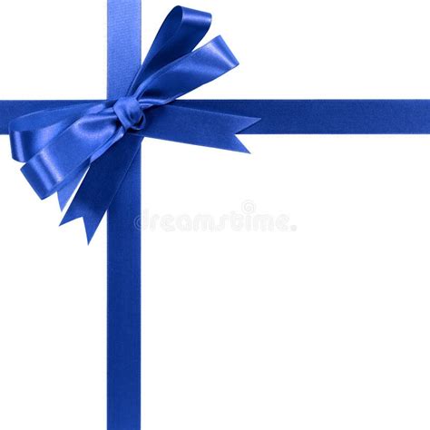 Royal Blue Gift Ribbon Bow Horizontal Corner Border Isolated On White