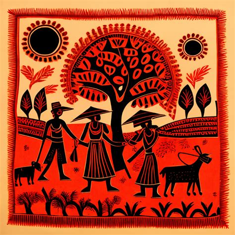 "Timeless Charm: A Traditional Warli Art Painting Print Depicting Farm