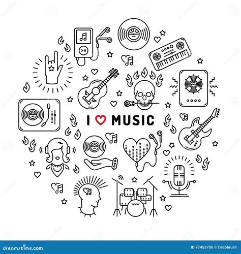 I Love Music Line Art Icons Circle Infographic Stock Vector