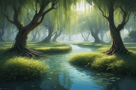 Premium Photo | Whispering Willow Tranquil Glade Serene Willow Trees