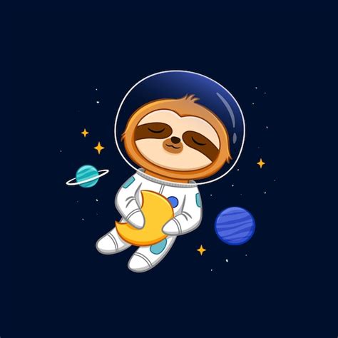 Premium Vector Cute Sloth Astronaut Hugging The Moon Cartoon Vector