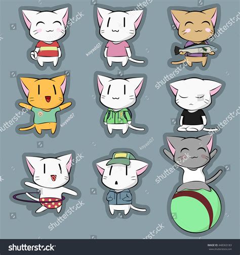 Cute Pussy Cats Emotions Set Charming Stock Vector Royalty Free 448363183 Shutterstock