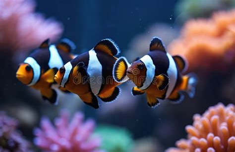 ocellaris clownfish swim  reef tank black  white stripes